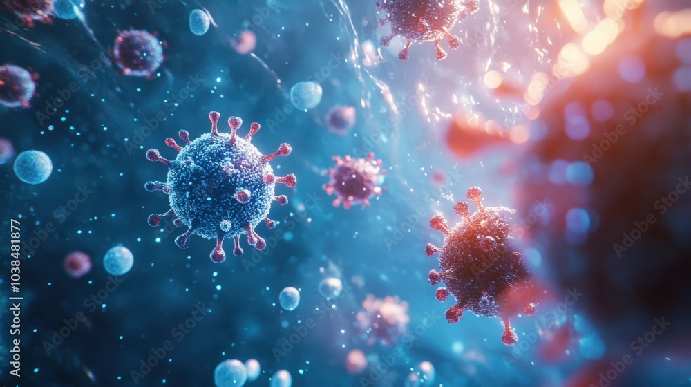 Microscopic view of coronavirus particles Microscopic view of coronavirus particles