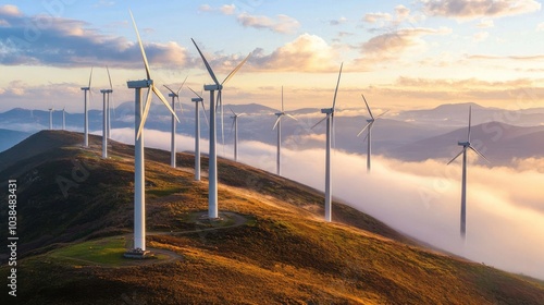 Scenic Wind Turbines in Golden Hour Light photo