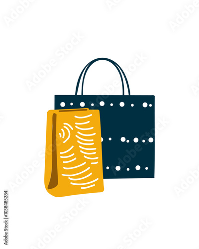 yellow and blue shopping bag, vector illustration