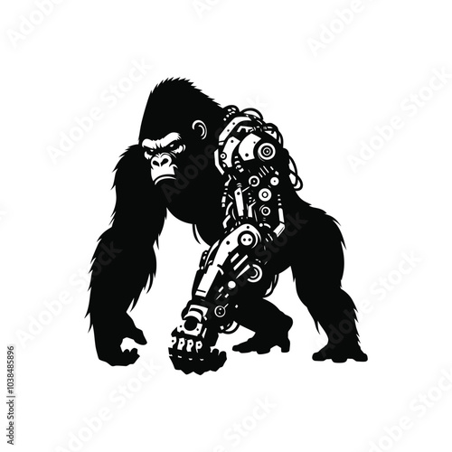 Futuristic Gorilla in Robotic Armor Vector Silhouette Perfect for Tech Illustrations