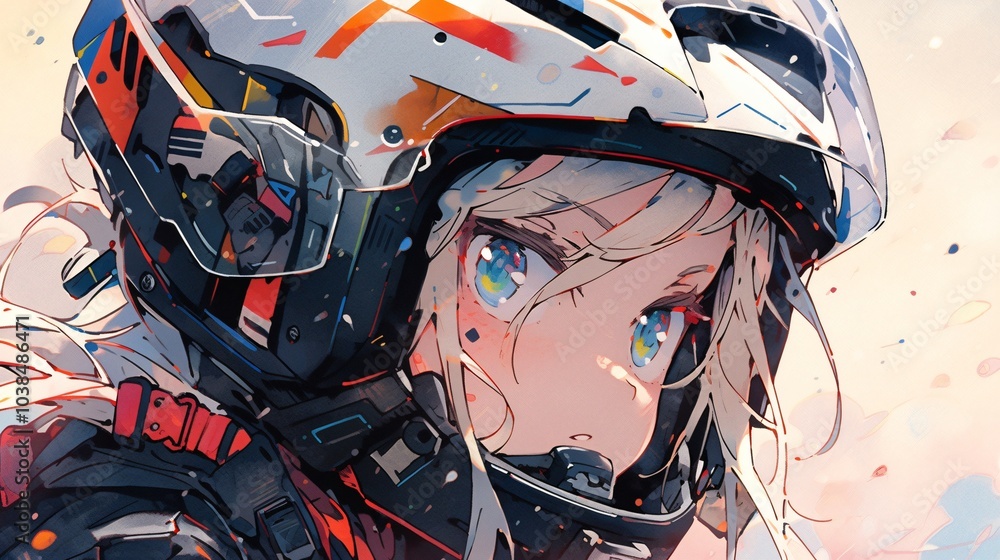 Fototapeta premium Female anime character, mech fighter pilot, colorful anime style