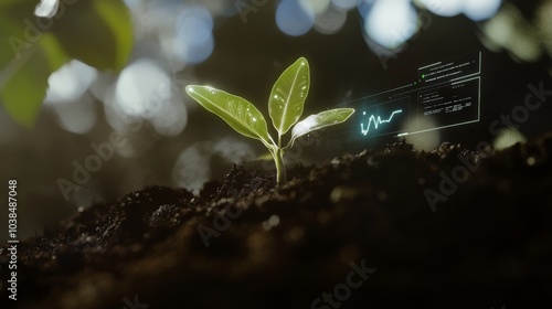 Innovative Agricultural Technology Displaying Plant Growth with Digital Interface for Precision Farming and Sustainability