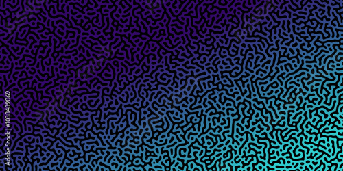 Abstract Reaction-diffusion Turing pattern natural texture blue and  gradient color scheme. Linear design with biological algorithm psychedelic background. Reaction-diffusion or truing patter