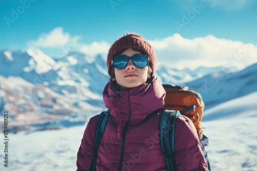 person in winter clothing enjoying scenic mountain view