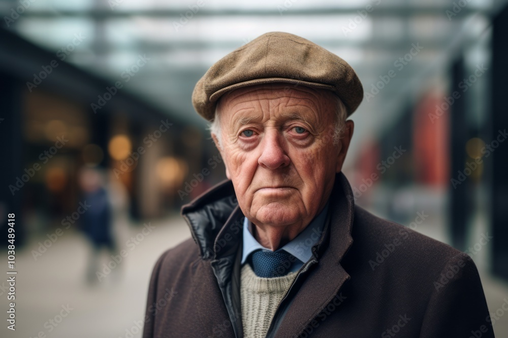 Portrait of an elderly man in a coat and beret on the street Portrait of an elderly man in a coat and beret on the street