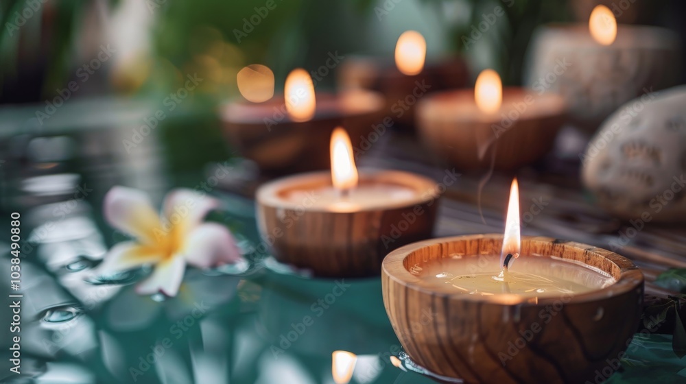 Smoky aroma therapy candles creating a relaxing ambiance in a spa Smoky aroma therapy candles creating a relaxing ambiance in a spa