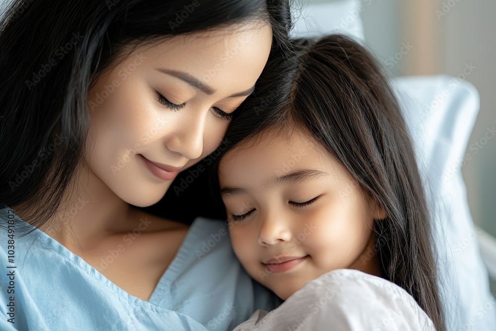 A tender moment between a mother and daughter, showcasing affection and warmth in a serene setting. A tender moment between a mother and daughter, showcasing affection and warmth in a serene setting.