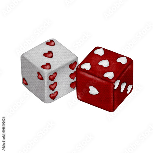 Fotografía Red and white dice with hearts for gambling and love