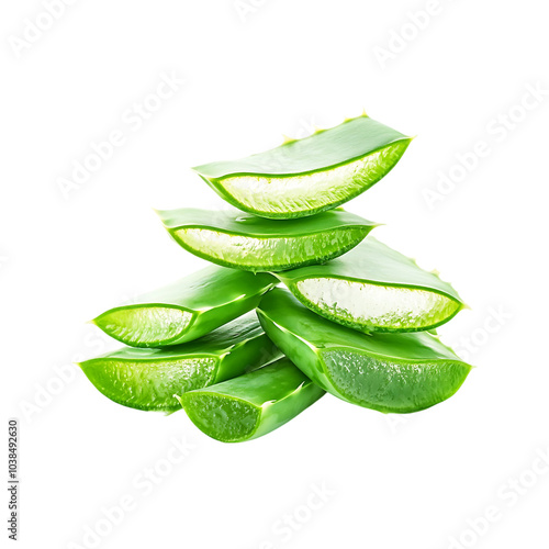 Fresh green aloe vera leaf isolated on a transparent background by AI generative