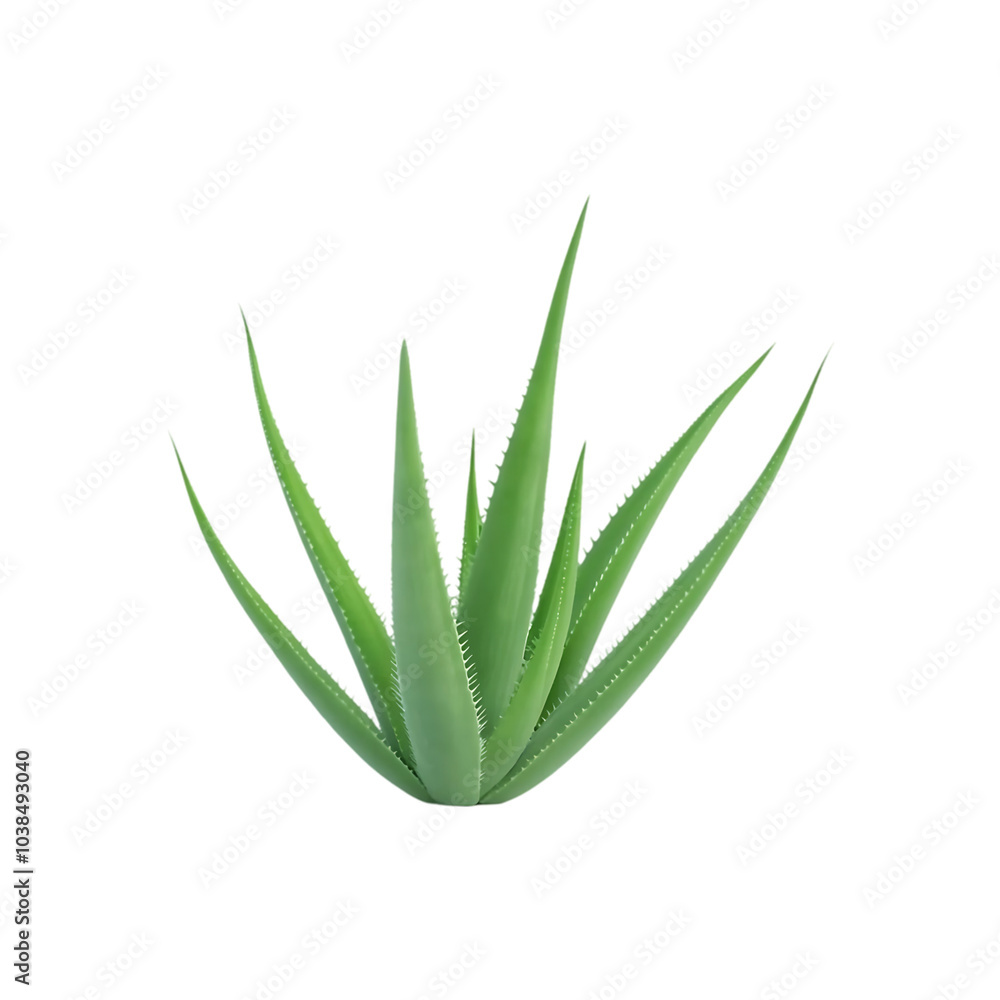 Fototapeta premium Fresh green aloe vera leaf isolated on a transparent background by AI generative