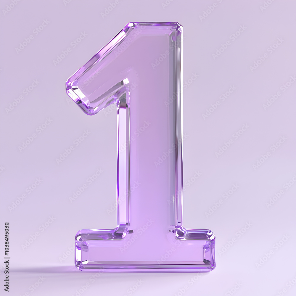 A clear purple number one standing against a pale background, representing simplicity and elegance in design A clear purple number one standing against a pale background, representing simplicity and elegance in design
