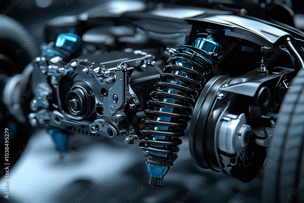 The car's suspension is visible and captured on camera. Generative Ai The car's suspension is visible and captured on camera. Generative Ai