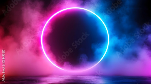 Wallpaper Mural Neon Illuminated Circle on Dark Background Torontodigital.ca