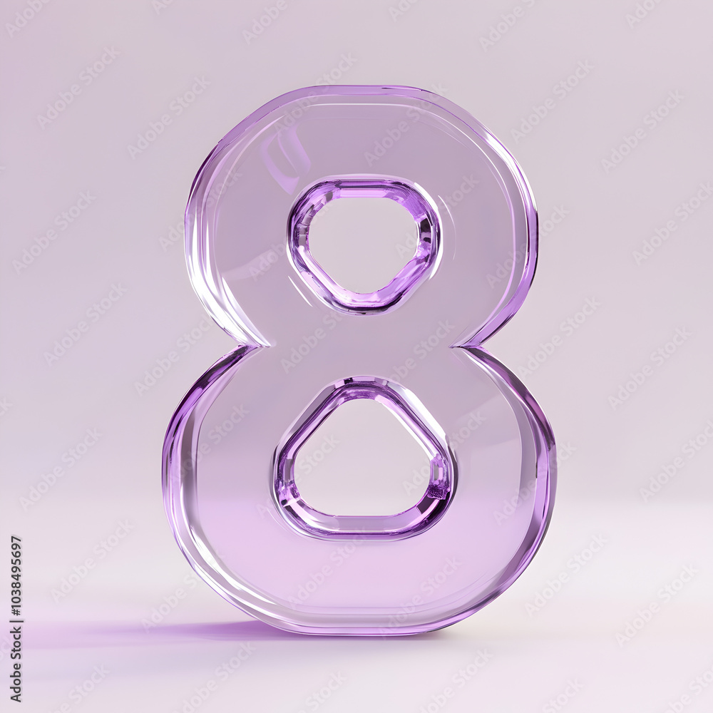 Elegant translucent number eight in purple color against a light background highlighting its clarity and modern design Elegant translucent number eight in purple color against a light background highlighting its clarity and modern design