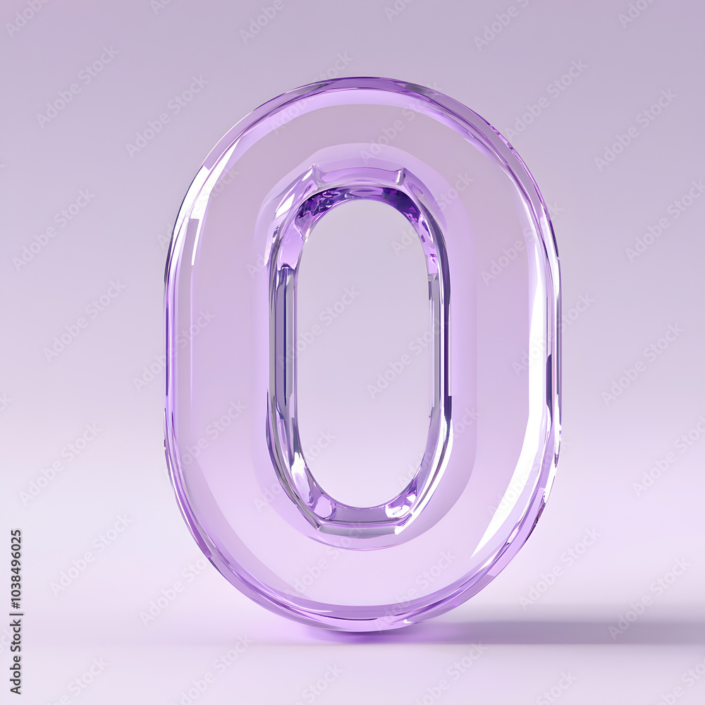 Translucent purple number zero displayed on a light background, highlighting modern design aesthetics and minimalistic style Translucent purple number zero displayed on a light background, highlighting modern design aesthetics and minimalistic style
