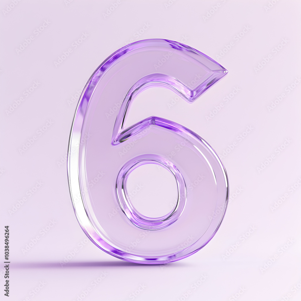 A translucent purple number six displayed on a light background for abstract and creative purposes A translucent purple number six displayed on a light background for abstract and creative purposes