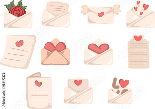 Romantic Love Letters and Envelopes Illustration