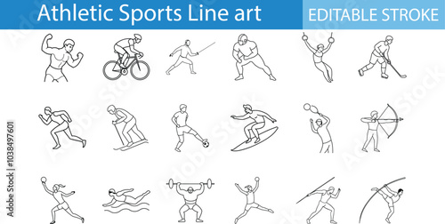 Editable Line Art Icons of Various Sports