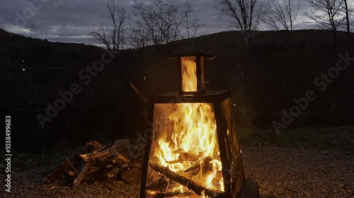 Outdoor Fire Pit at Dusk in Autumn Setting