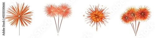 A vibrant display of stylized orange fireworks, radiating energy and excitement, perfect for celebrations and festivities.