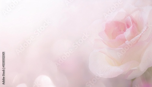 Pink rose on green white background. Background for love and Valentine