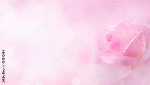Pink rose on green white background. Background for love and Valentine