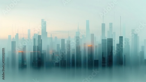 Hand-painted abstract cityscapes in pastel hues, urban design, serene metropolis