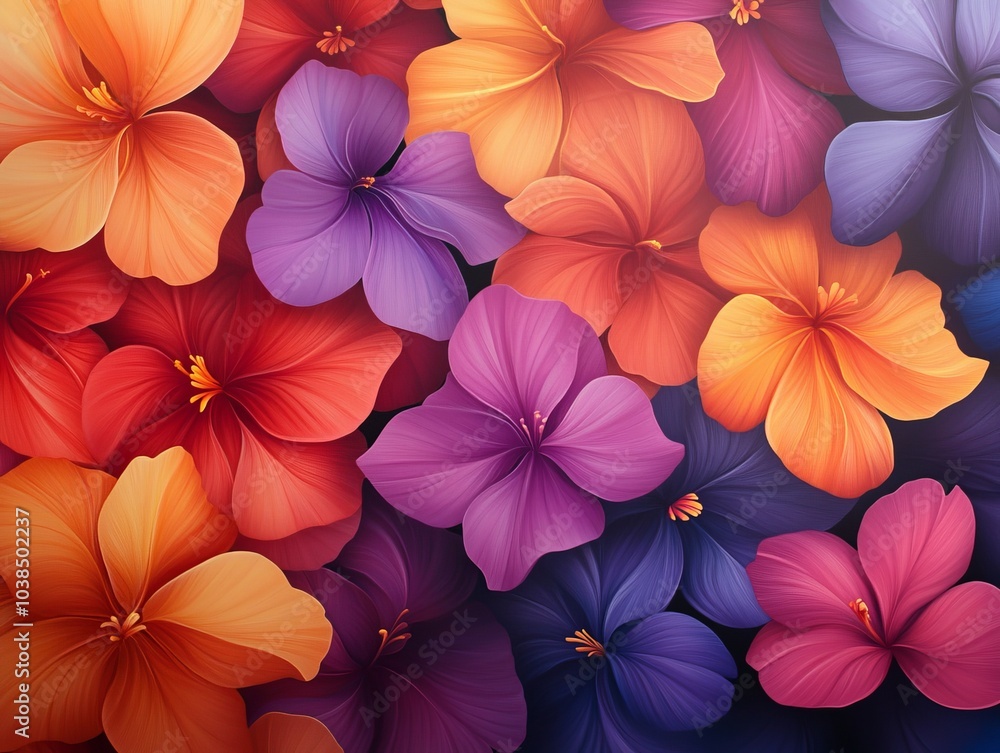 Colorful hibiscus flowers in vibrant shades on a gradient background. Colorful hibiscus flowers in vibrant shades on a gradient background.
