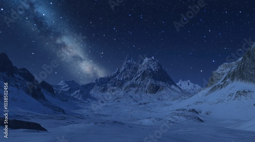 A mountain range under a deepening blue sky, where stars and the galaxy become visible in the growing darkness.