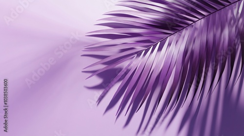 A close-up view of a vibrant purple palm leaf, showcasing intricate textures against a soft gradient background. photo