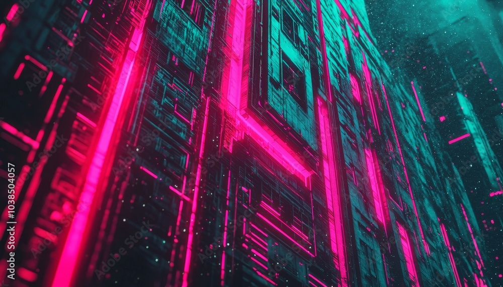 Futuristic digital abstract background with neon lights and geometric patterns. Futuristic digital abstract background with neon lights and geometric patterns.