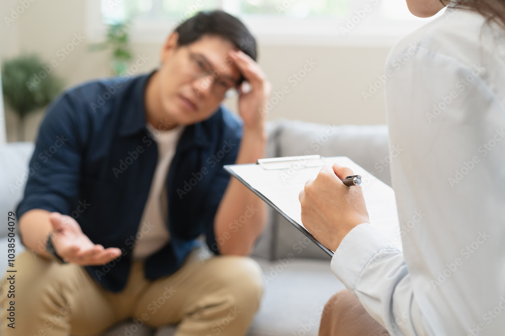 © Pormezz - mental health care therapy concept, psychologist counseling to anxiety patient and giving guidance mental therapy care to cure mental health.