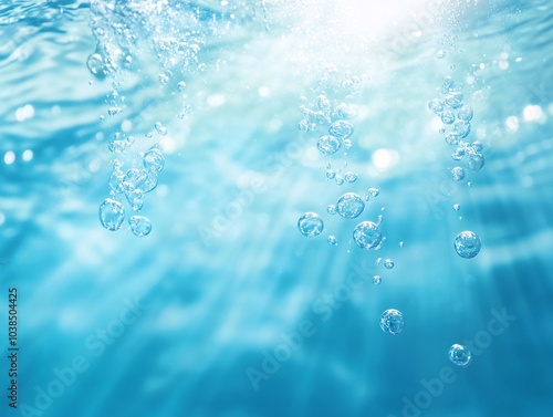 Wallpaper Mural Bubbles rising in clear blue water with sunlight creating beautiful reflections, conveying a peaceful underwater scene. Torontodigital.ca