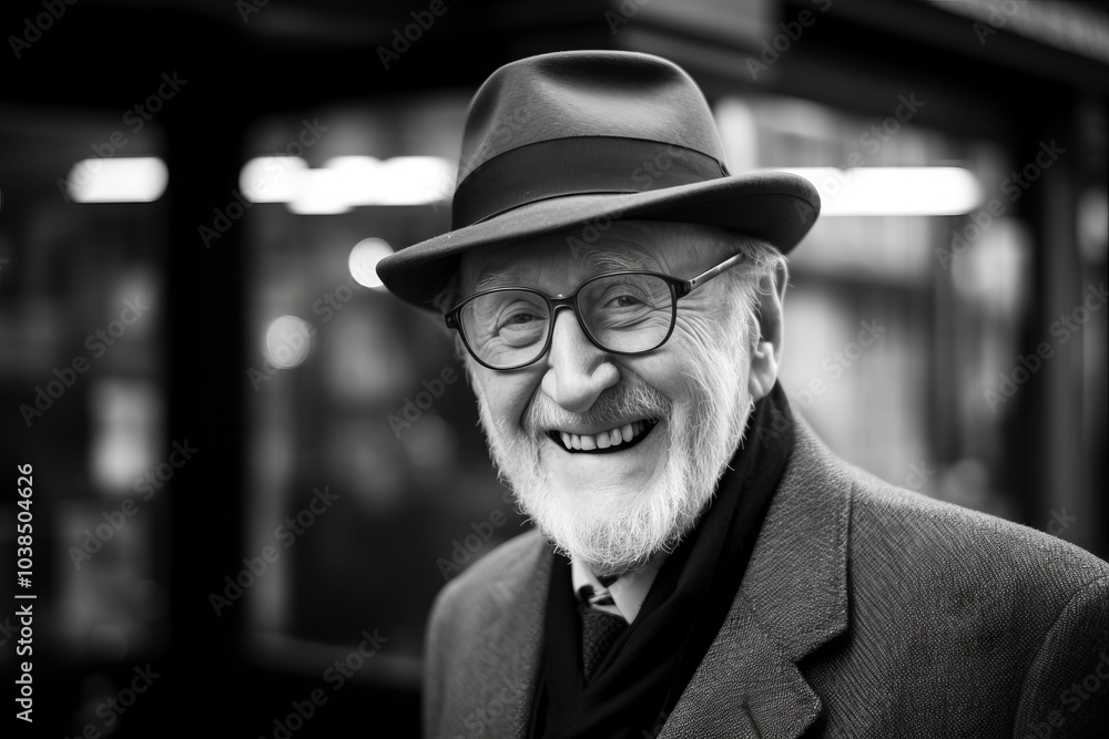 Portrait of an old man in a hat. Black and white. Portrait of an old man in a hat. Black and white.