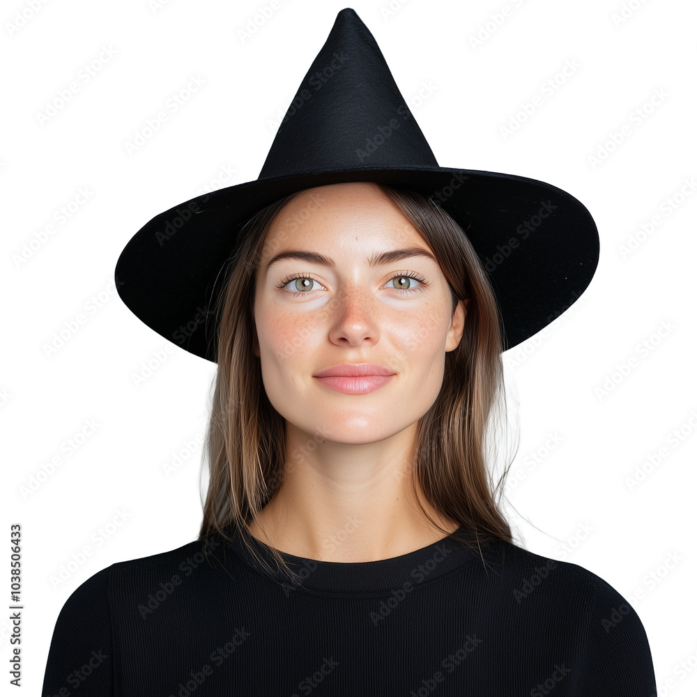 Portrait of smiling woman with black hat and transparent background Portrait of smiling woman with black hat and transparent background