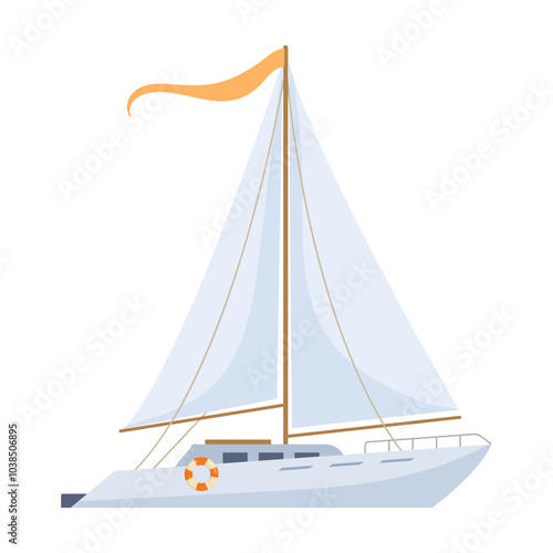 Cartoon sailing yacht. Marine sea ship, water marine transport flat vector illustration. Nautical travel boat on white