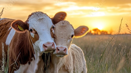 Cows Sunset Cuddle