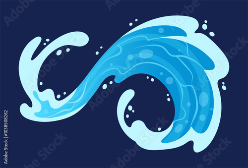 Transparent aqua splash. Liquid water flow, blue water splash flat vector illustration. Cartoon water splash element