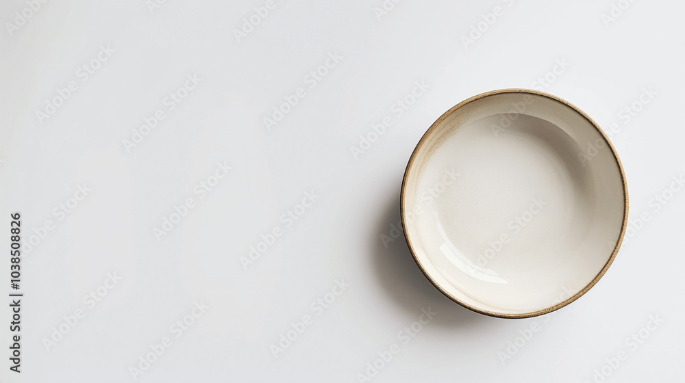 Empty ceramic bowl on a minimalist white background Empty ceramic bowl on a minimalist white background