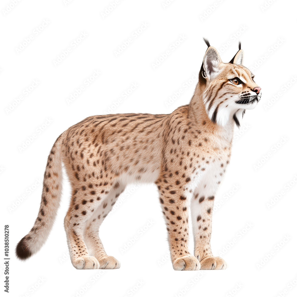 Obraz premium Lynx standing gracefully on a white isolated background.