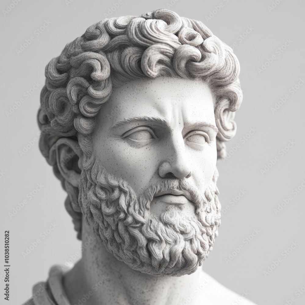 Detailed sculpture of a bearded man with curly hair Detailed sculpture of a bearded man with curly hair