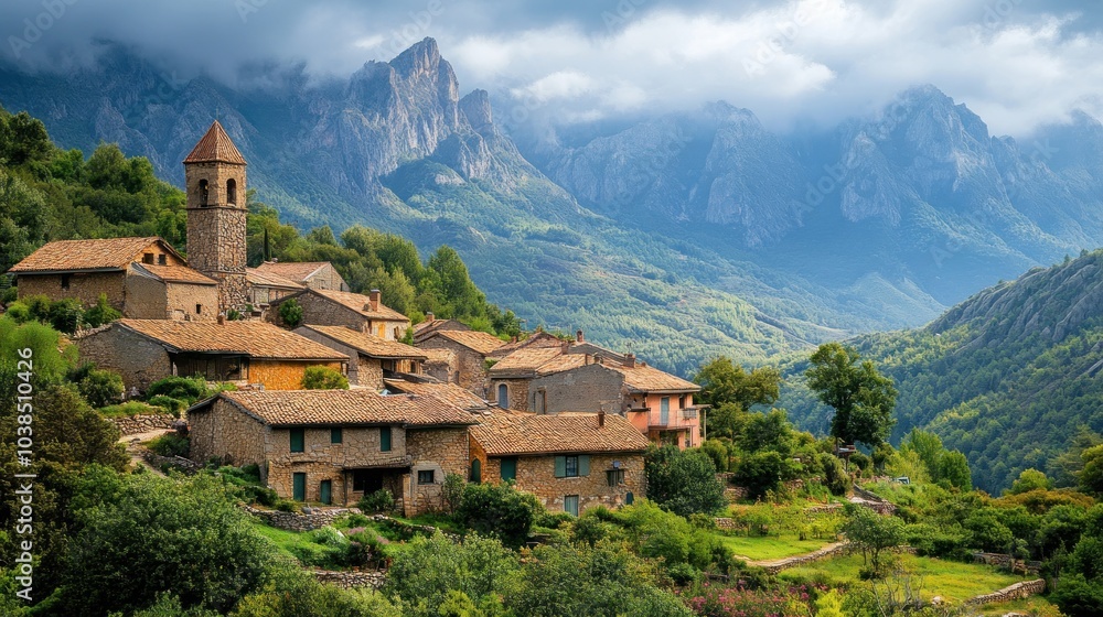 Charming Village Nestled in Majestic Mountains Charming Village Nestled in Majestic Mountains
