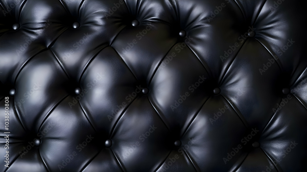 Fototapeta premium Black Leather Chesterfield Sofa Close-Up Texture