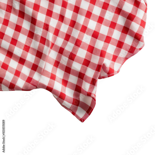 Red and white checked tablecloth on white isolated background