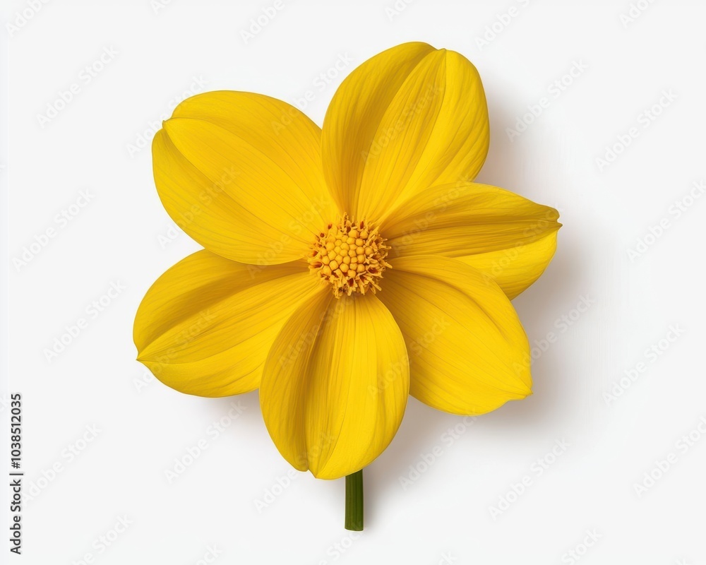 Obraz premium Vibrant yellow flower with smooth petals isolated on a white background, showcasing natural beauty and elegance.