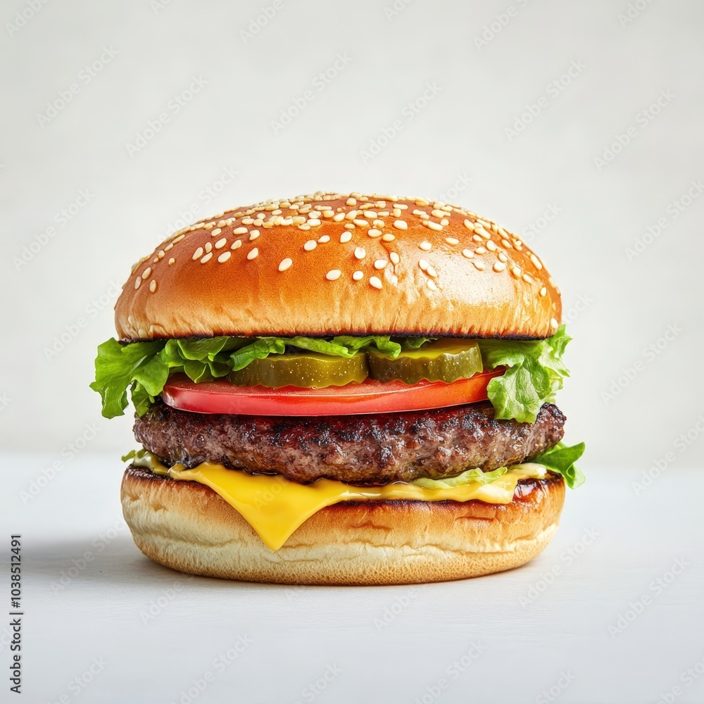 Delicious cheeseburger with sesame seed bun Delicious cheeseburger with sesame seed bun