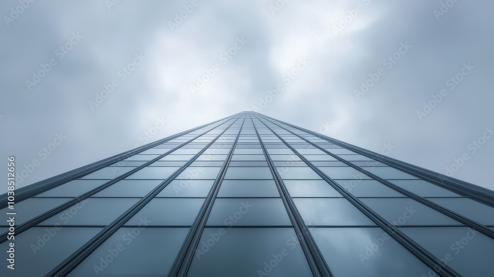 A tall building with a cloudy sky in the background A tall building with a cloudy sky in the background