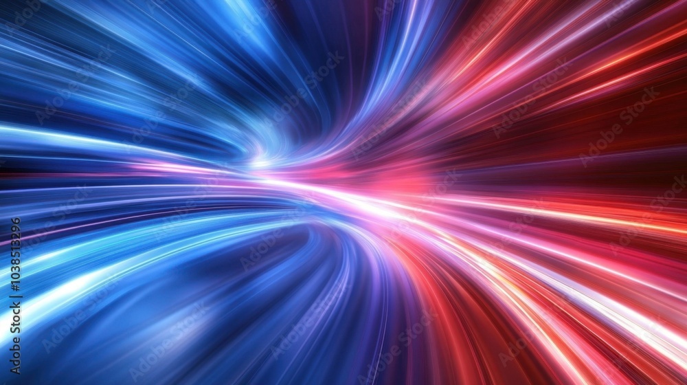 Abstract futuristic scene with red and blue rays of light, evoking speed and motion in a high-tech, energetic atmosphere. Abstract futuristic scene with red and blue rays of light, evoking speed and motion in a high-tech, energetic atmosphere.