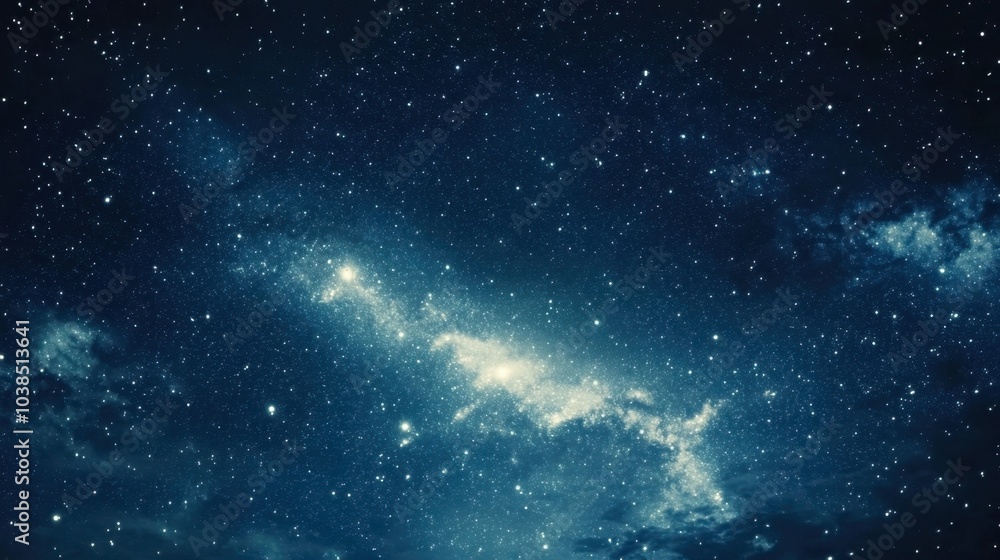 Naklejka premium An evening sky with a rich blue tone, sprinkled with stars and the faint glow of the galaxy's core.