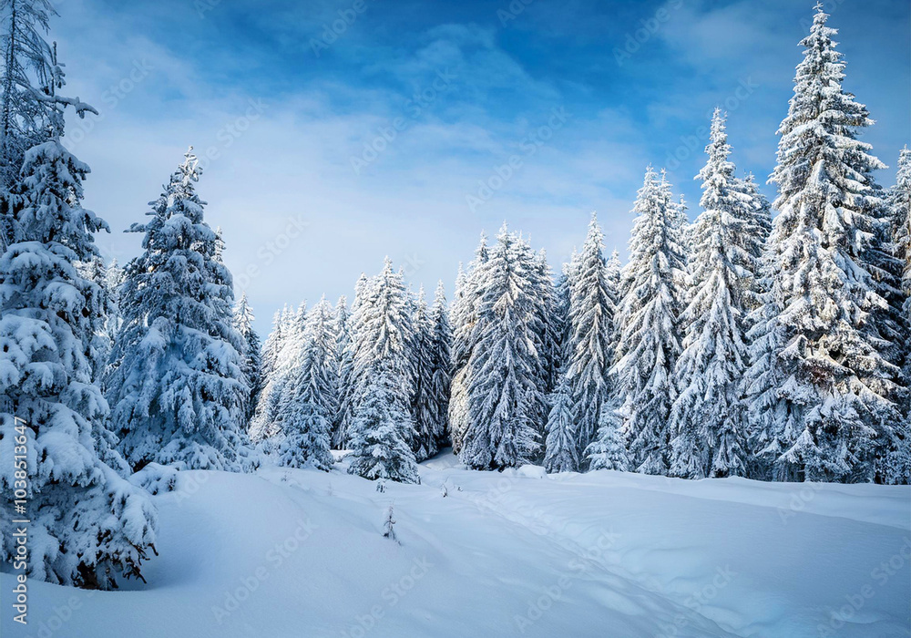 Verschneiter Winterwald - Tannen im Schnee Verschneiter Winterwald - Tannen im Schnee
